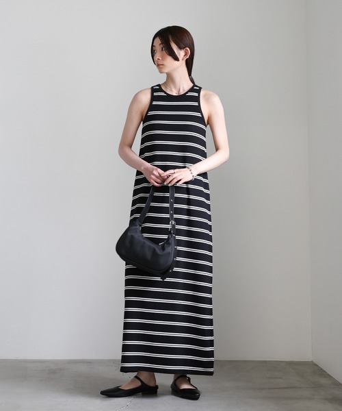 カップ付きボーダーノースリーブワンピース（ワンピース）｜select