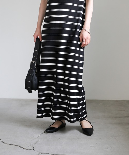 カップ付きボーダーノースリーブワンピース（ワンピース）｜select