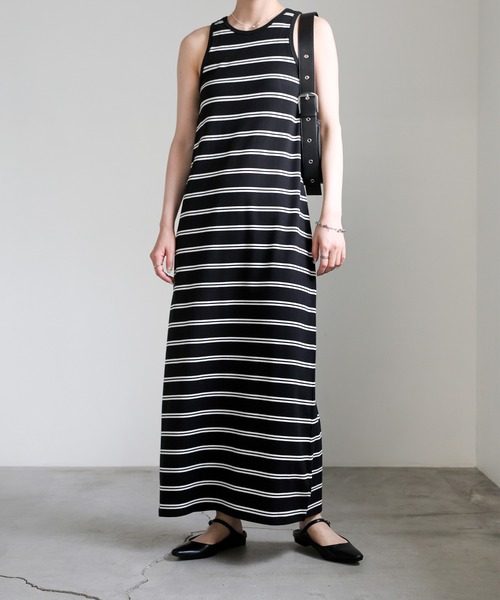 カップ付きボーダーノースリーブワンピース（ワンピース）｜select