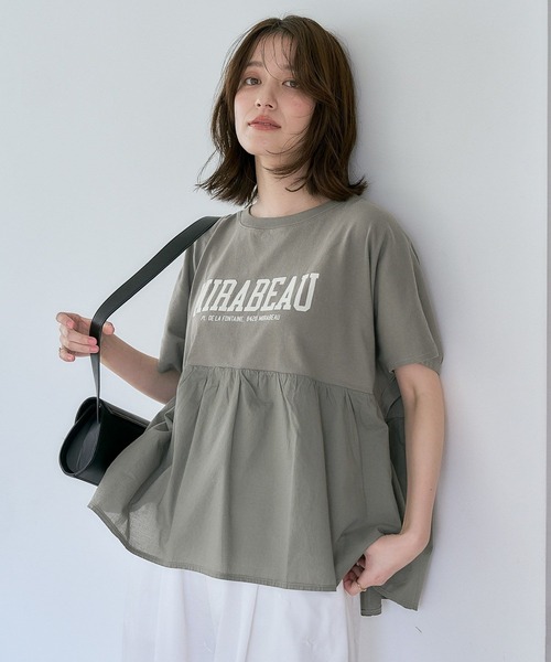 studio CLIP(スタディオクリップ)の「異素材ドッキングロゴTシャツ(Tシャツ/カットソー・レディース・ネイビー/ブラウン/カーキ・FREE)」の3枚目の写真