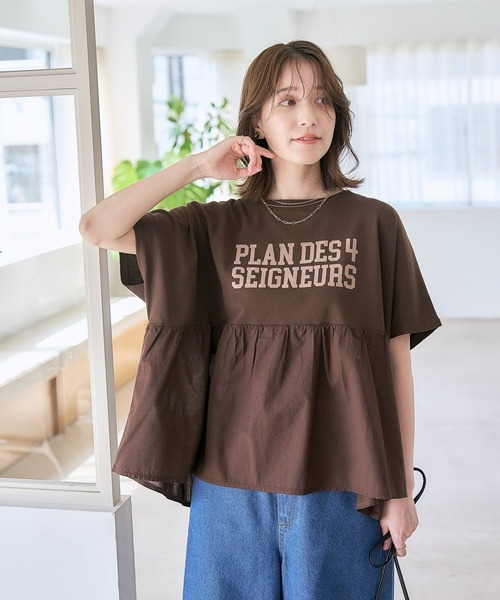 studio CLIP(スタディオクリップ)の「異素材ドッキングロゴTシャツ(Tシャツ/カットソー・レディース・ネイビー/ブラウン/カーキ・FREE)」の5枚目の写真