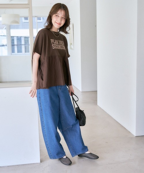 studio CLIP(スタディオクリップ)の「異素材ドッキングロゴTシャツ(Tシャツ/カットソー・レディース・ネイビー/ブラウン/カーキ・FREE)」の9枚目の写真