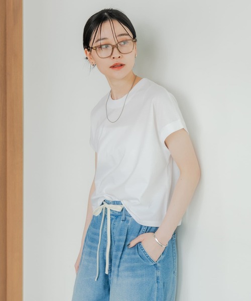 tシャツ スーピマコットンフレンチスリーブカットソー レディース セール】スーピマコットンフレンチスリーブカットソー（Tシャツ