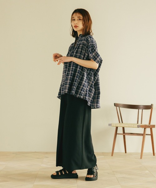 フレンチスリーブチェックギャザーブラウス（シャツ/ブラウス
