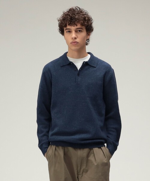 BEAMS PLUS（ビームスプラス）の「9ゲージ ネップ ニット ポロシャツ（ポロシャツ・メンズ・ネイビー/サックスブルー/ミント/ベージュ/ブラウン・XL/L/M/S）」の8枚目の写真