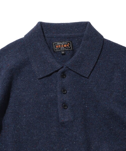 新品タグ付き　BEAMS+　ニットポロシャツ　ケーブル編み　ネイビー　XL 新品タグ付き BEAMS+ ニットポロシャツ ケーブル編み ネイビー XL