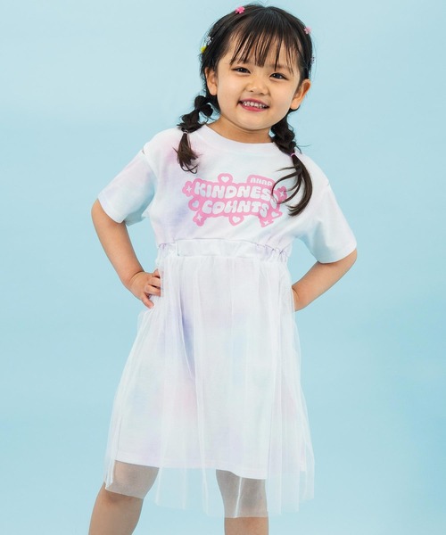 ANAP kids(アナップキッズ)の「タイダイ柄Tシャツ チュール重ねワンピース(ワンピース・キッズ・ブラック/ライトピンク・110cm/120cm/130cm)」の1枚目の写真