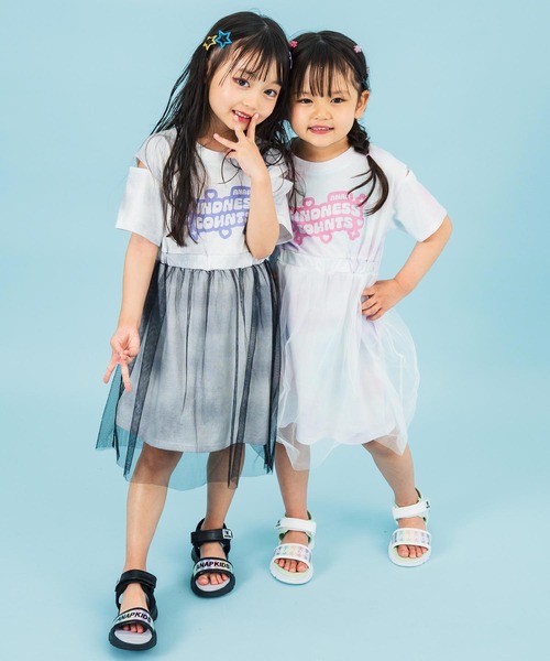 ANAP kids(アナップキッズ)の「タイダイ柄Tシャツ チュール重ねワンピース(ワンピース・キッズ・ブラック/ライトピンク・110cm/120cm/130cm)」の2枚目の写真