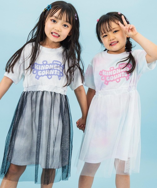 ANAP kids(アナップキッズ)の「タイダイ柄Tシャツ チュール重ねワンピース(ワンピース・キッズ・ブラック/ライトピンク・110cm/120cm/130cm)」の3枚目の写真