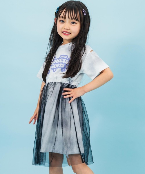 ANAP kids(アナップキッズ)の「タイダイ柄Tシャツ チュール重ねワンピース(ワンピース・キッズ・ブラック/ライトピンク・110cm/120cm/130cm)」の4枚目の写真