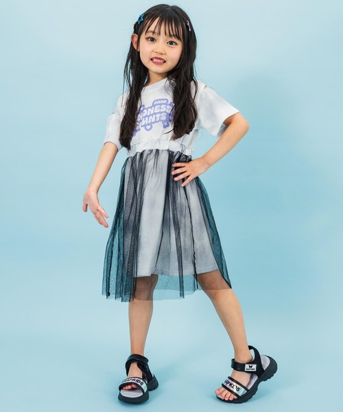 ANAP kids(アナップキッズ)の「タイダイ柄Tシャツ チュール重ねワンピース(ワンピース・キッズ・ブラック/ライトピンク・110cm/120cm/130cm)」の7枚目の写真