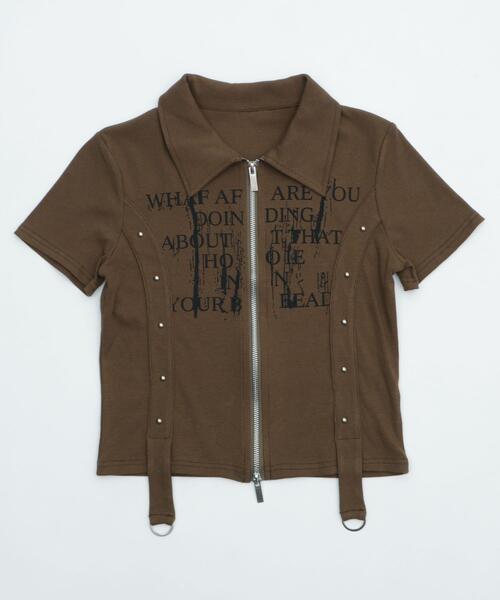 dispark(ディスパーク)の「DISPARK/WジップスタッズクロップドSSトップス(Tシャツ/カットソー・レディース・カーキ/ホワイト・FREE)」の7枚目の写真
