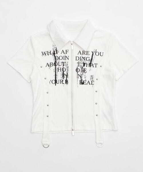dispark(ディスパーク)の「DISPARK/WジップスタッズクロップドSSトップス(Tシャツ/カットソー・レディース・カーキ/ホワイト・FREE)」の8枚目の写真