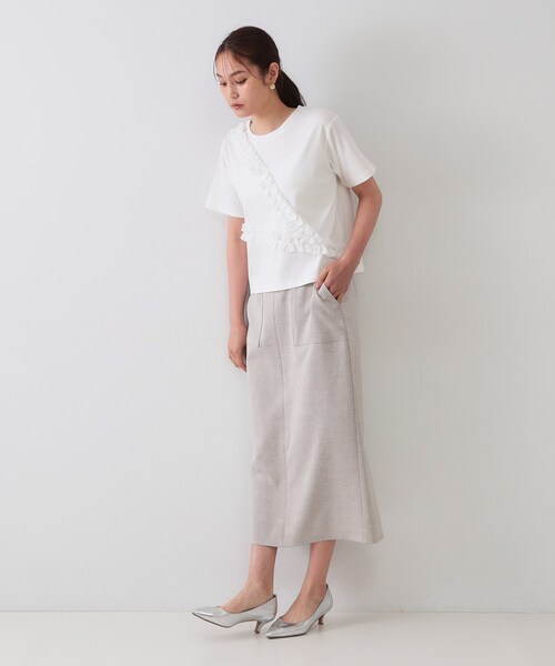 セール】《美人百花掲載》アシメフリルドッキングカットソー
