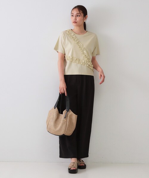 フリルドッキングオーバーシャツ グリーン 美品 美人百花掲載》フリルドッキングスリーブカットソー【洗濯機洗い