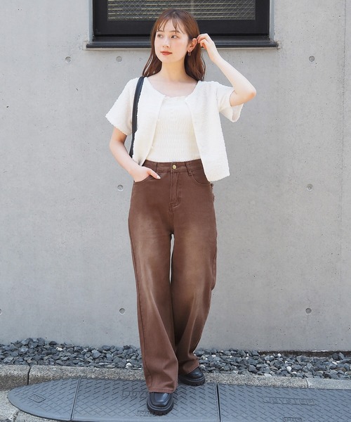 セール】バックハート刺繍デニムワイドパンツ（デニムパンツ