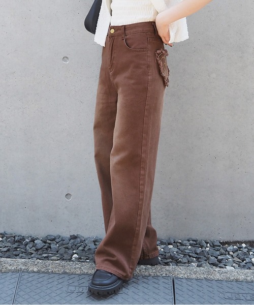 tiptop（ティップトップ）の「バックハート刺繍デニムワイドパンツ（デニムパンツ・レディース・ブラウン/サックスブルー/ブラック・M/S）」の6枚目の写真
