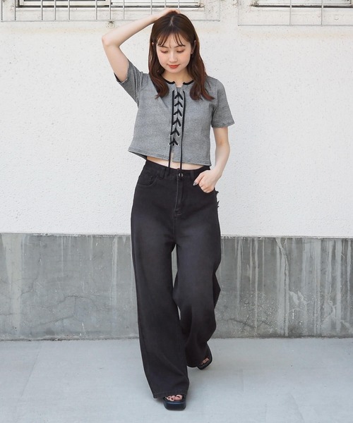 tiptop（ティップトップ）の「バックハート刺繍デニムワイドパンツ（デニムパンツ・レディース・ブラウン/サックスブルー/ブラック・M/S）」の22枚目の写真