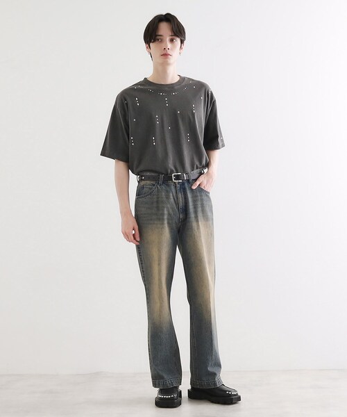 tk.TAKEO KIKUCHI（ティーケータケオキクチ）の「ヴィンテージライクスタッズTシャツ（Tシャツ/カットソー・メンズ・ブラック/ブラウン系その他/オフホワイト・01/02/03）」の7枚目の写真