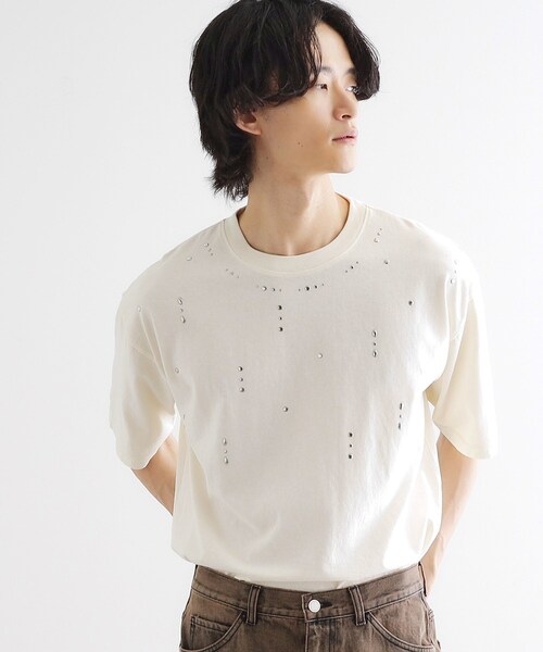 tk.TAKEO KIKUCHI（ティーケータケオキクチ）の「ヴィンテージライクスタッズTシャツ（Tシャツ/カットソー・メンズ・ブラック/ブラウン系その他/オフホワイト・01/02/03）」の10枚目の写真