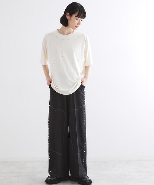 tk.TAKEO KIKUCHI（ティーケータケオキクチ）の「ヴィンテージライクスタッズTシャツ（Tシャツ/カットソー・メンズ・ブラック/ブラウン系その他/オフホワイト・01/02/03）」の14枚目の写真