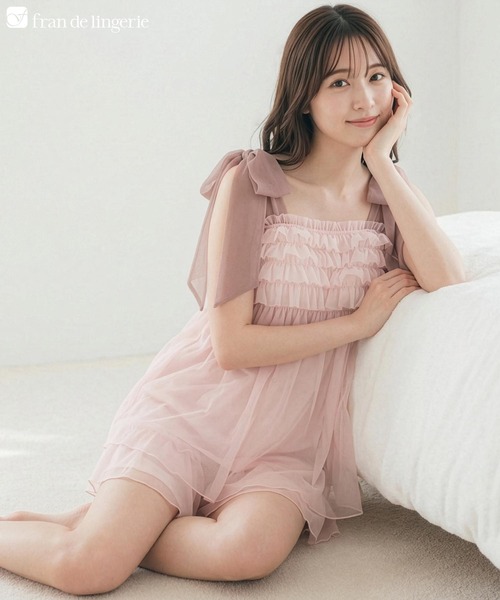 fran de lingerie（フランデランジェリー）の「ナイトブラ付きルームウェア＆パジャマ「ルナイト スイート キャミソール」 ナイトブラ付きキャミソール（ルームウェア/パジャマ・レディース・ブラック/アイボリー/オフホワイト/ピンク系その他・M/L/S）」の4枚目の写真