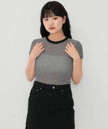 Enewd nina（エニュードニーナ）の「ライトウェイト ストライプ ボーダー シアー 薄手ニット 伸縮性あり Tシャツ（Tシャツ/カットソー）」
