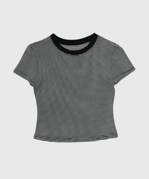 Enewd nina(エニュードニーナ)の「ライトウェイト ストライプ ボーダー シアー 薄手ニット 伸縮性あり Tシャツ(Tシャツ/カットソー・レディース・ブラウン/ライトブルー/ブラック・FREE)」の21枚目の写真