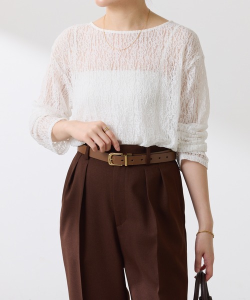 COLLAGE GALLARDAGALANTE（コラージュガリャルダガランテ）の「レースオーバーチュニック（Tシャツ/カットソー・レディース・ブラック/オフホワイト・FREE）」の4枚目の写真