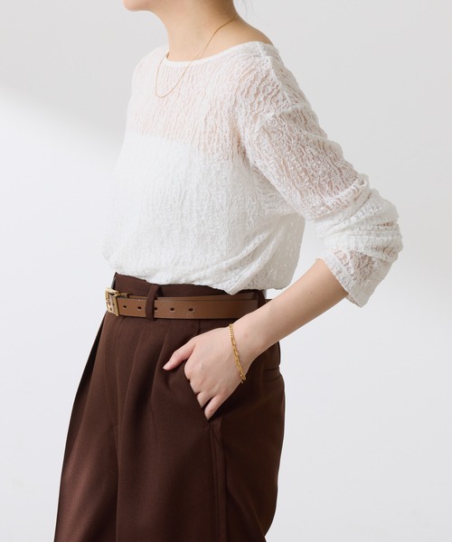 COLLAGE GALLARDAGALANTE（コラージュガリャルダガランテ）の「レースオーバーチュニック（Tシャツ/カットソー・レディース・ブラック/オフホワイト・FREE）」の5枚目の写真