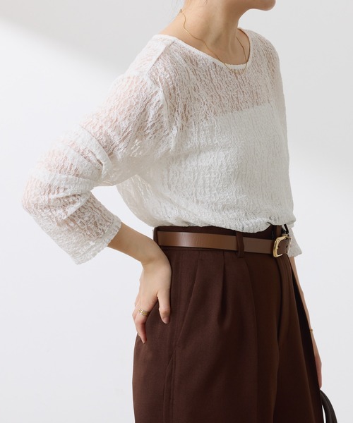 COLLAGE GALLARDAGALANTE（コラージュガリャルダガランテ）の「レースオーバーチュニック（Tシャツ/カットソー・レディース・ブラック/オフホワイト・FREE）」の7枚目の写真