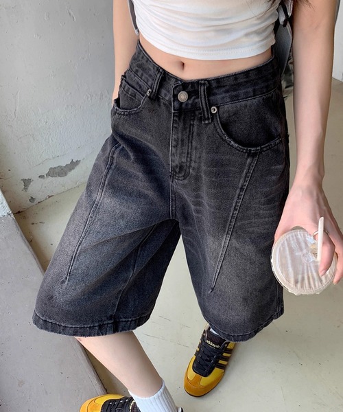 shopnikoniko(ショップニコニコ)の「バミューダパンツ デニム ヴィンテージウォッシュ デニムハーフパンツ(デニムパンツ・レディース・ブラック・フリー)」の17枚目の写真