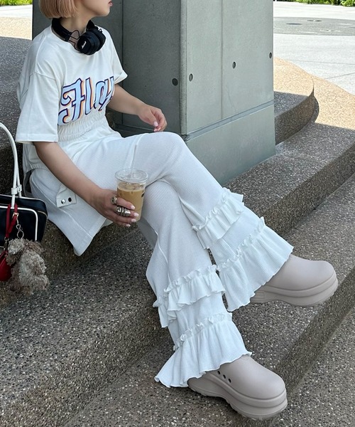 Alley Tokyo(アリートーキョー)の「マルチウェイフリフリワッフルパンツとスカートのセット(その他パンツ・レディース・オフホワイト/ラベンダー・FREE)」の2枚目の写真