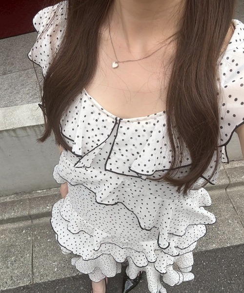 NICE CLAUPフリルミニワンピース ドット ワンアフターアナザー NICE CLAUP フリルミニワンピース