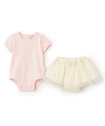 petit main | 袖チュールロンパース＋スカパンセット(ロンパース)