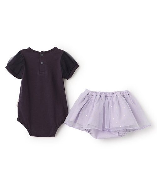 petit main（プティマイン）の「袖チュールロンパース＋スカパンセット（ロンパース・キッズ・チャコール/ライトピンク・80ｃｍ/70cm）」の3枚目の写真