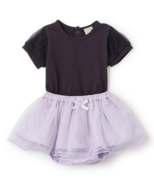 petit main（プティマイン）の「袖チュールロンパース＋スカパンセット（ロンパース・キッズ・チャコール/ライトピンク・80ｃｍ/70cm）」の4枚目の写真