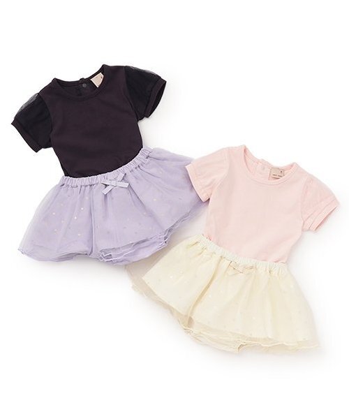 petit main（プティマイン）の「袖チュールロンパース＋スカパンセット（ロンパース・キッズ・チャコール/ライトピンク・80ｃｍ/70cm）」の15枚目の写真