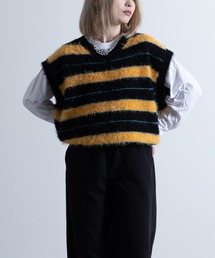 INNOCENT（イノセント）の「『Shaggy Solid/Border Loose V-neck Knit Vest / シャギー 無地/ボーダー柄 ルーズ Vネック ニットベスト（ベスト）」