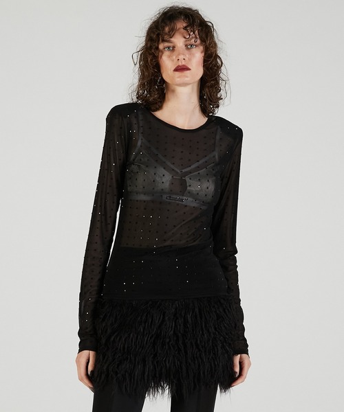 PRANK PROJECT（プランクプロジェクト）の「ストーンメッシュスキントップ / Stone Mesh Skin Top（Tシャツ/カットソー・レディース・ブラック/ベージュ・FREE）」の8枚目の写真