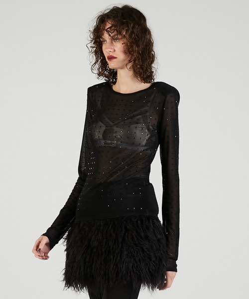 PRANK PROJECT（プランクプロジェクト）の「ストーンメッシュスキントップ / Stone Mesh Skin Top（Tシャツ/カットソー・レディース・ブラック/ベージュ・FREE）」の9枚目の写真