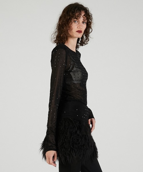 PRANK PROJECT（プランクプロジェクト）の「ストーンメッシュスキントップ / Stone Mesh Skin Top（Tシャツ/カットソー・レディース・ブラック/ベージュ・FREE）」の11枚目の写真