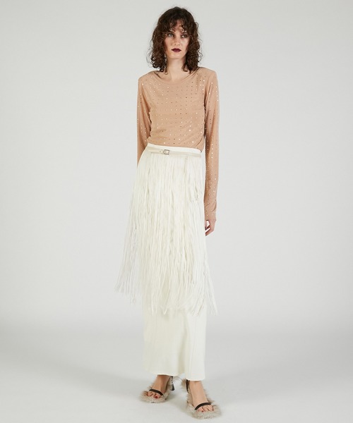 PRANK PROJECT（プランクプロジェクト）の「ストーンメッシュスキントップ / Stone Mesh Skin Top（Tシャツ/カットソー・レディース・ブラック/ベージュ・FREE）」の3枚目の写真