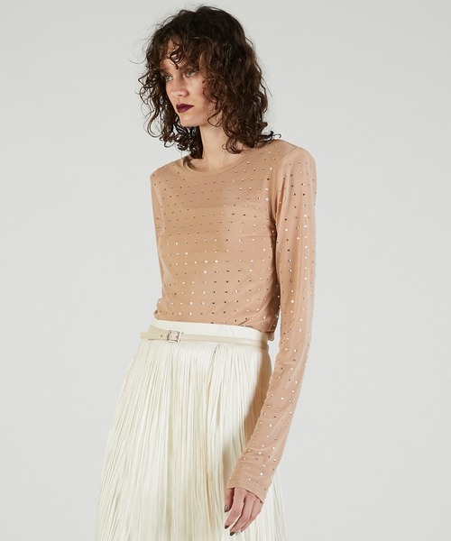 PRANK PROJECT（プランクプロジェクト）の「ストーンメッシュスキントップ / Stone Mesh Skin Top（Tシャツ/カットソー・レディース・ブラック/ベージュ・FREE）」の5枚目の写真