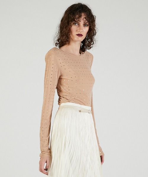 PRANK PROJECT（プランクプロジェクト）の「ストーンメッシュスキントップ / Stone Mesh Skin Top（Tシャツ/カットソー・レディース・ブラック/ベージュ・FREE）」の7枚目の写真