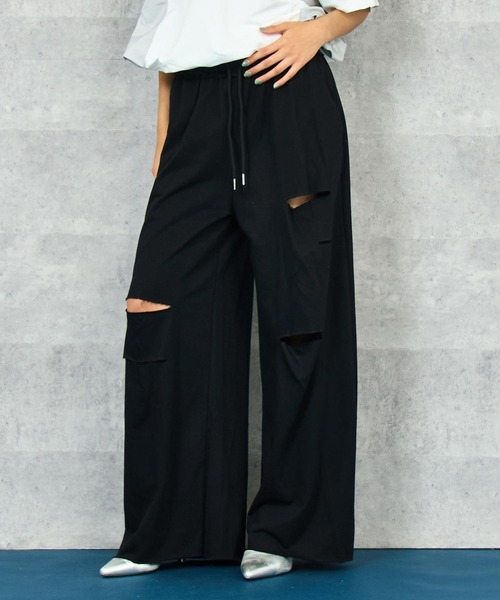 ANAP（アナップ）の「ダメージ スウェット ロング パンツ（スウェットパンツ・レディース・ブラック/グレー・FREE）」の2枚目の写真