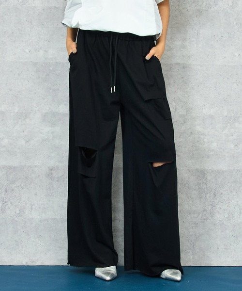 ANAP（アナップ）の「ダメージ スウェット ロング パンツ（スウェットパンツ・レディース・ブラック/グレー・FREE）」の3枚目の写真