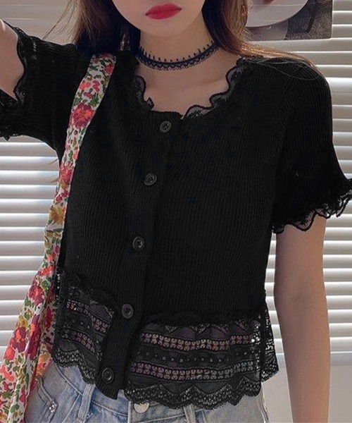 Miniministore(ミニミニストア)の「フリルショートカーディガン レースニット(カーディガン/ボレロ・レディース・ブラック/ライトブルー/ラベンダー/イエロー/ホワイト/ワインレッド・FREE)」の10枚目の写真