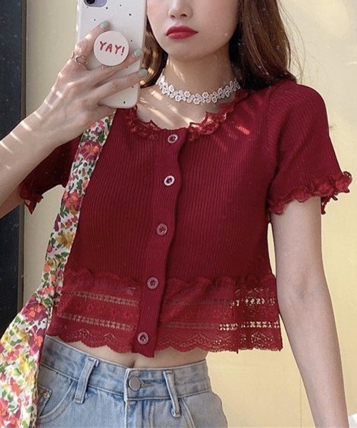 Miniministore(ミニミニストア)の「フリルショートカーディガン レースニット(カーディガン/ボレロ・レディース・ブラック/ライトブルー/ラベンダー/イエロー/ホワイト/ワインレッド・FREE)」の14枚目の写真