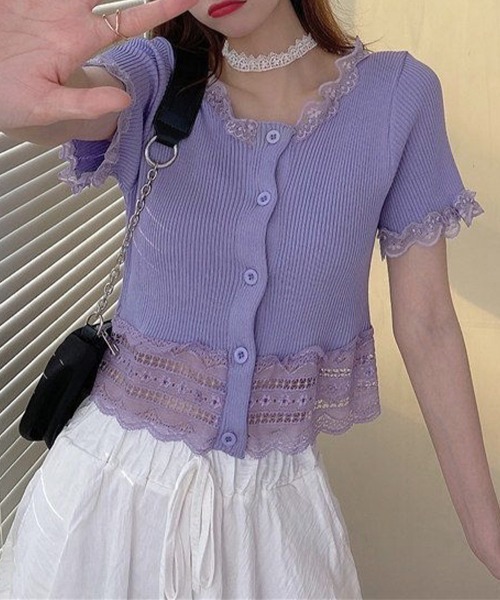 Miniministore(ミニミニストア)の「フリルショートカーディガン レースニット(カーディガン/ボレロ・レディース・ブラック/ライトブルー/ラベンダー/イエロー/ホワイト/ワインレッド・FREE)」の16枚目の写真
